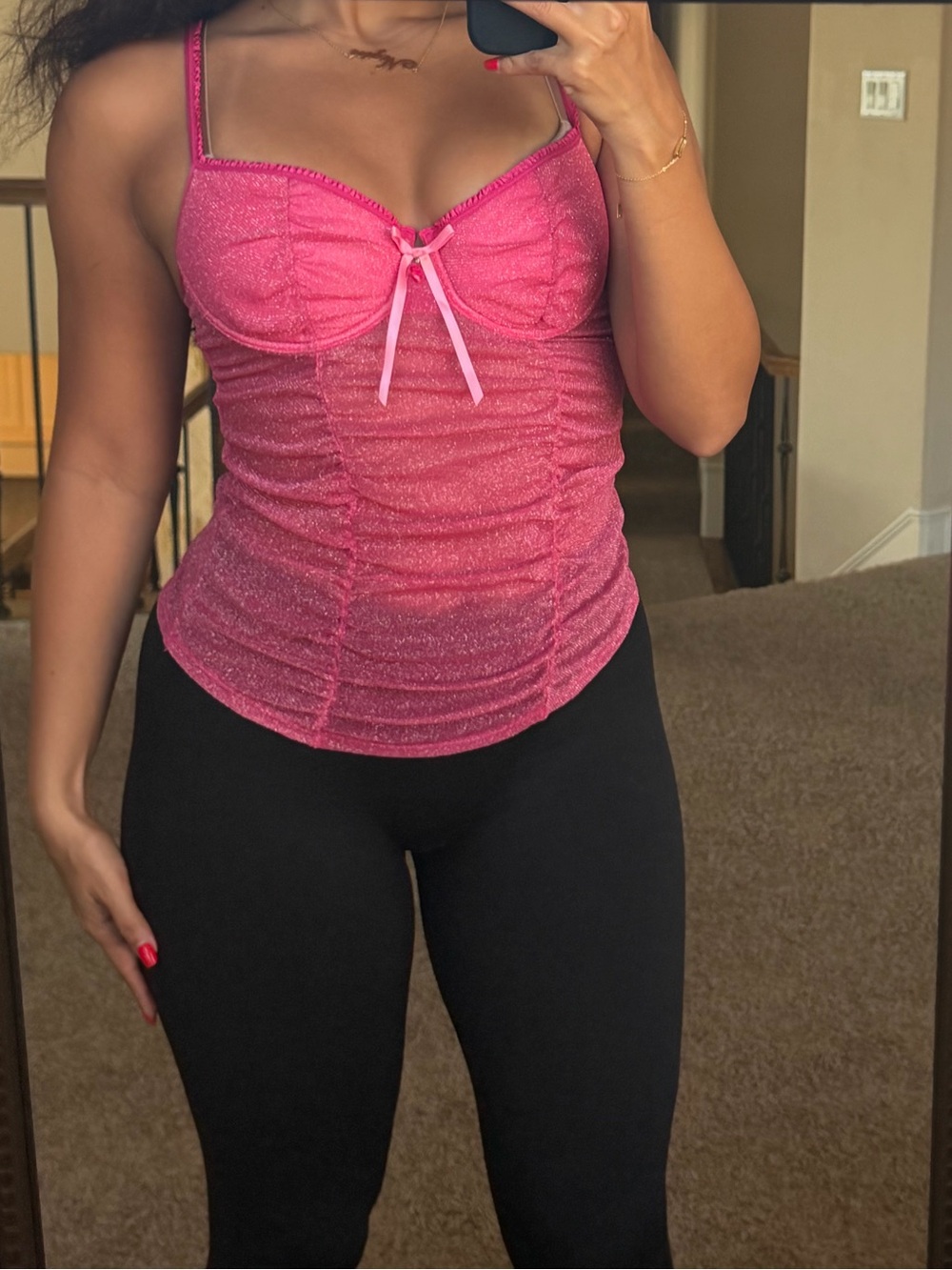 NWT Victoria's Secret Hot Pink Shimmer Ruffle Top - Picture 2 of 8